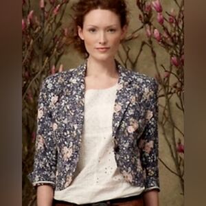 Anthropologie floral linen blend blazer